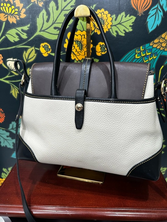 Dooney & Bourke Florentine Leather Satchel Ivory Brown Black Three way carry - Picture 7 of 13